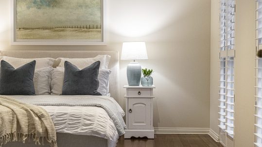 A serene bedroom filled with soft, calming colors that create a peaceful sanctuary, designed to promote rest and relaxation.