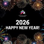 New Year’s 2026 graphic featuring the Creative Colors and Design logo with festive gold, champagne, and celebratory design elements.